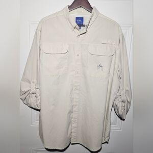 Guy Harvey Shirt Fishing Long Sleeve Button Up Tan Large